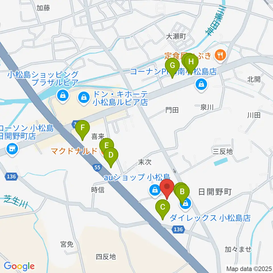 平惣ゲオ小松島店周辺のファミレス・ファーストフード一覧地図
