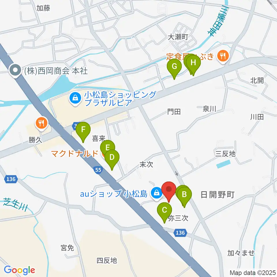 平惣ゲオ小松島店周辺のファミレス・ファーストフード一覧地図