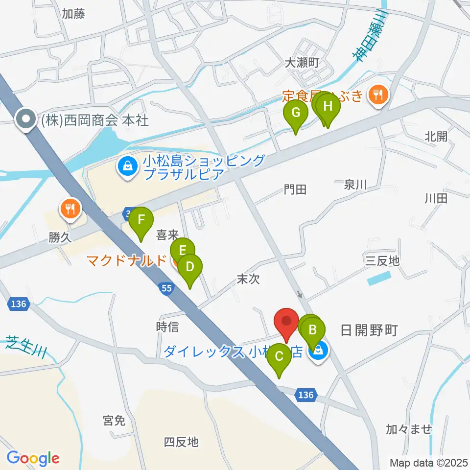 平惣ゲオ小松島店周辺のファミレス・ファーストフード一覧地図