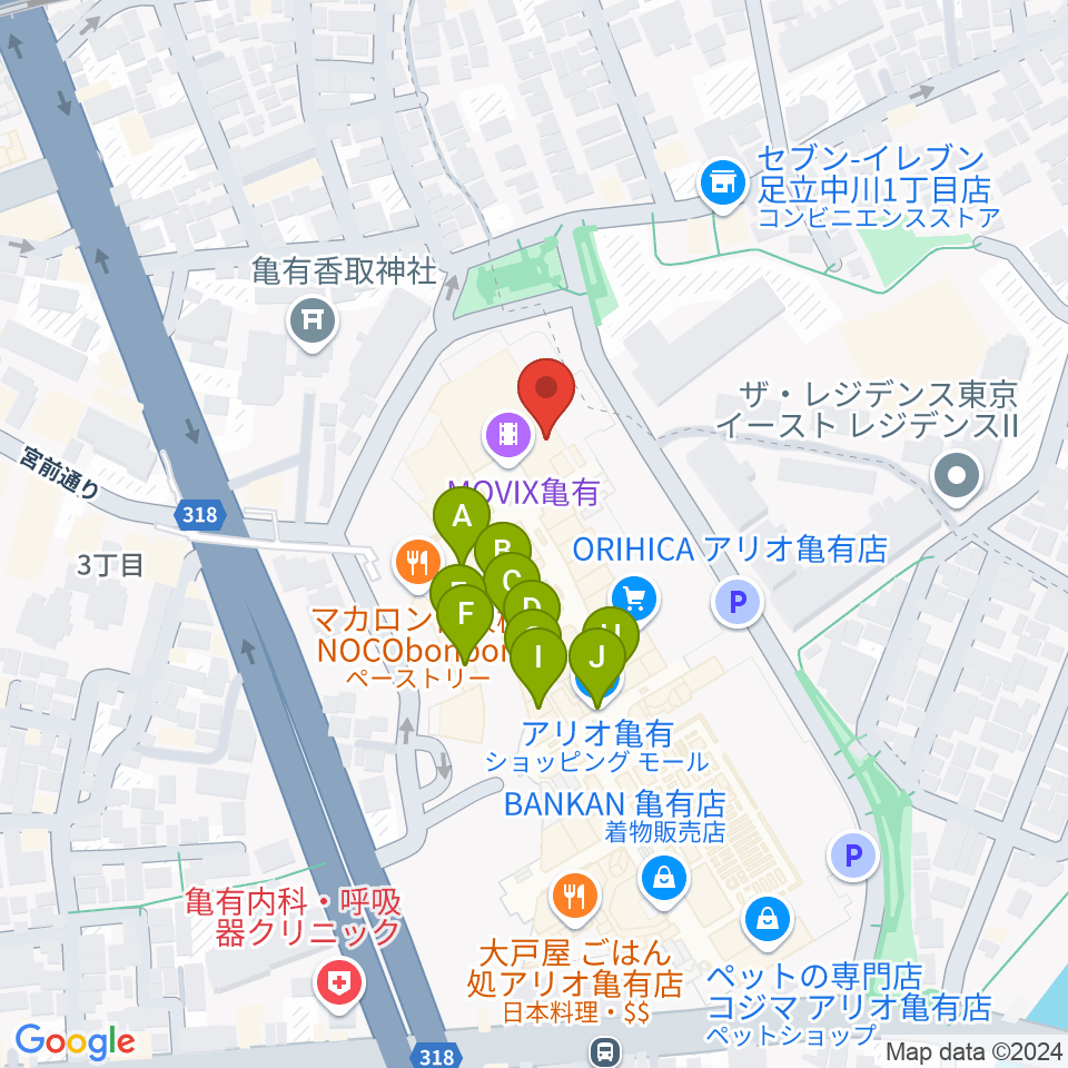 タワーレコード アリオ亀有店周辺のファミレス・ファーストフード一覧地図