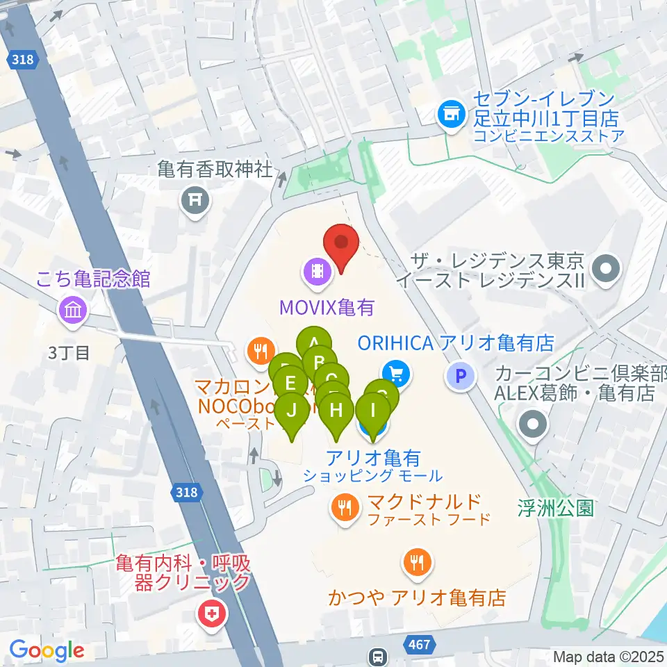 タワーレコード アリオ亀有店周辺のファミレス・ファーストフード一覧地図