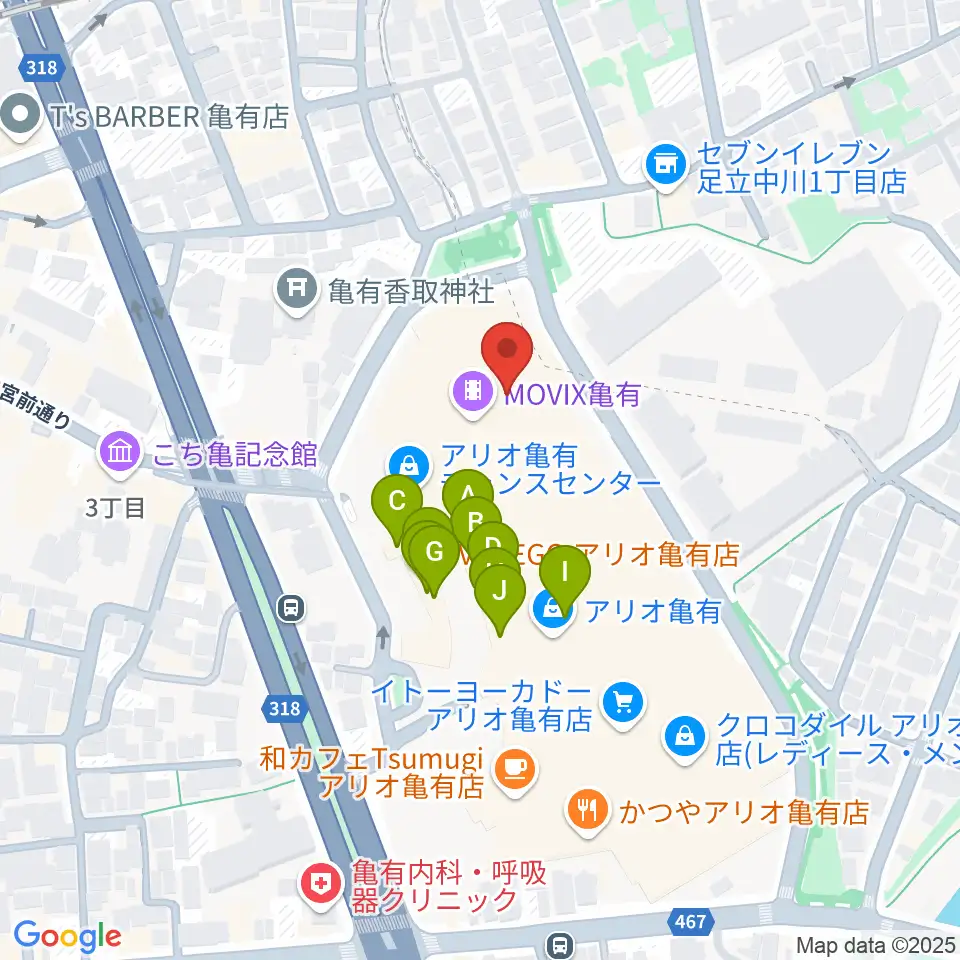 タワーレコード アリオ亀有店周辺のファミレス・ファーストフード一覧地図