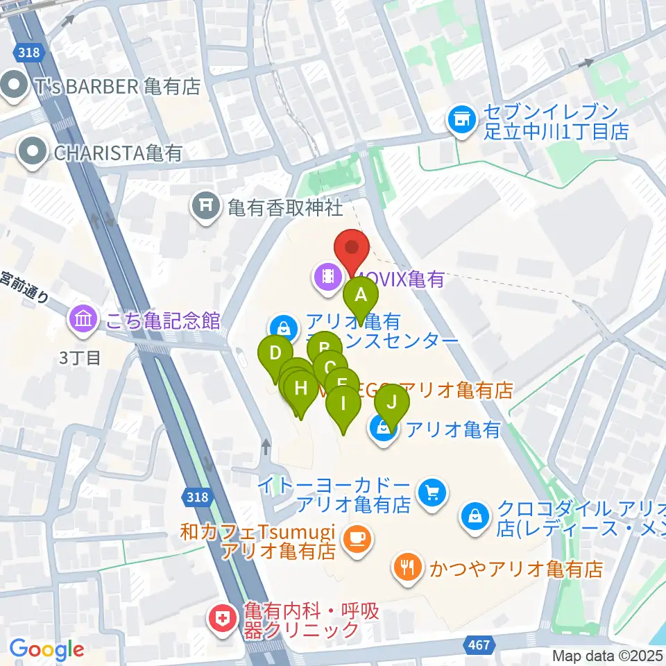 タワーレコード アリオ亀有店周辺のファミレス・ファーストフード一覧地図
