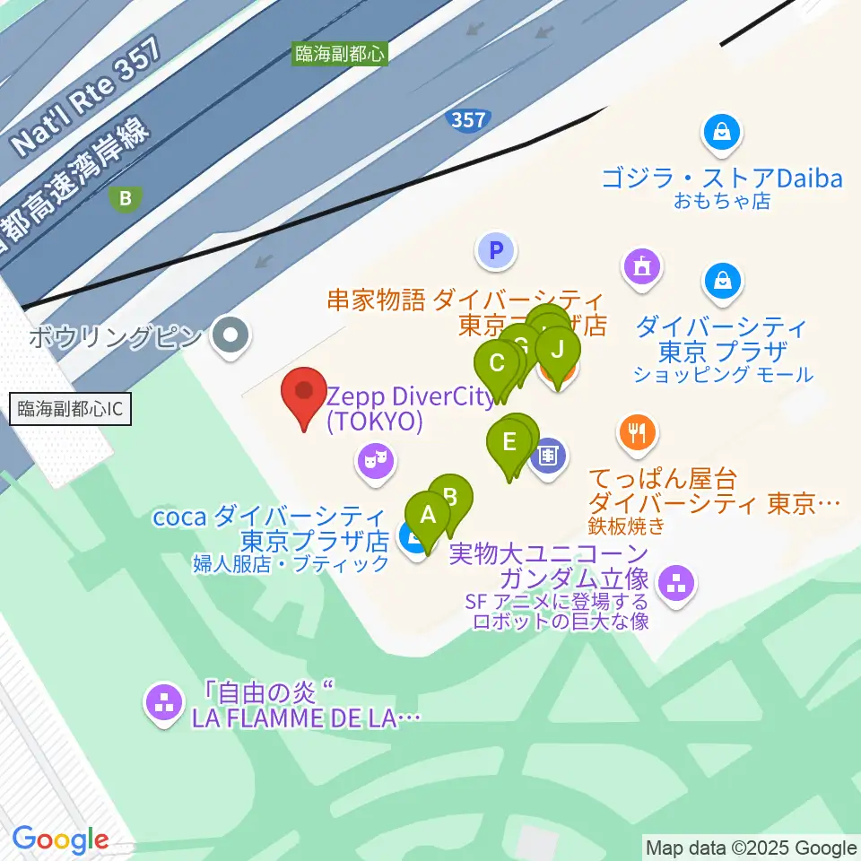 TOWERminiダイバーシティ東京 プラザ店周辺のファミレス・ファーストフード一覧地図