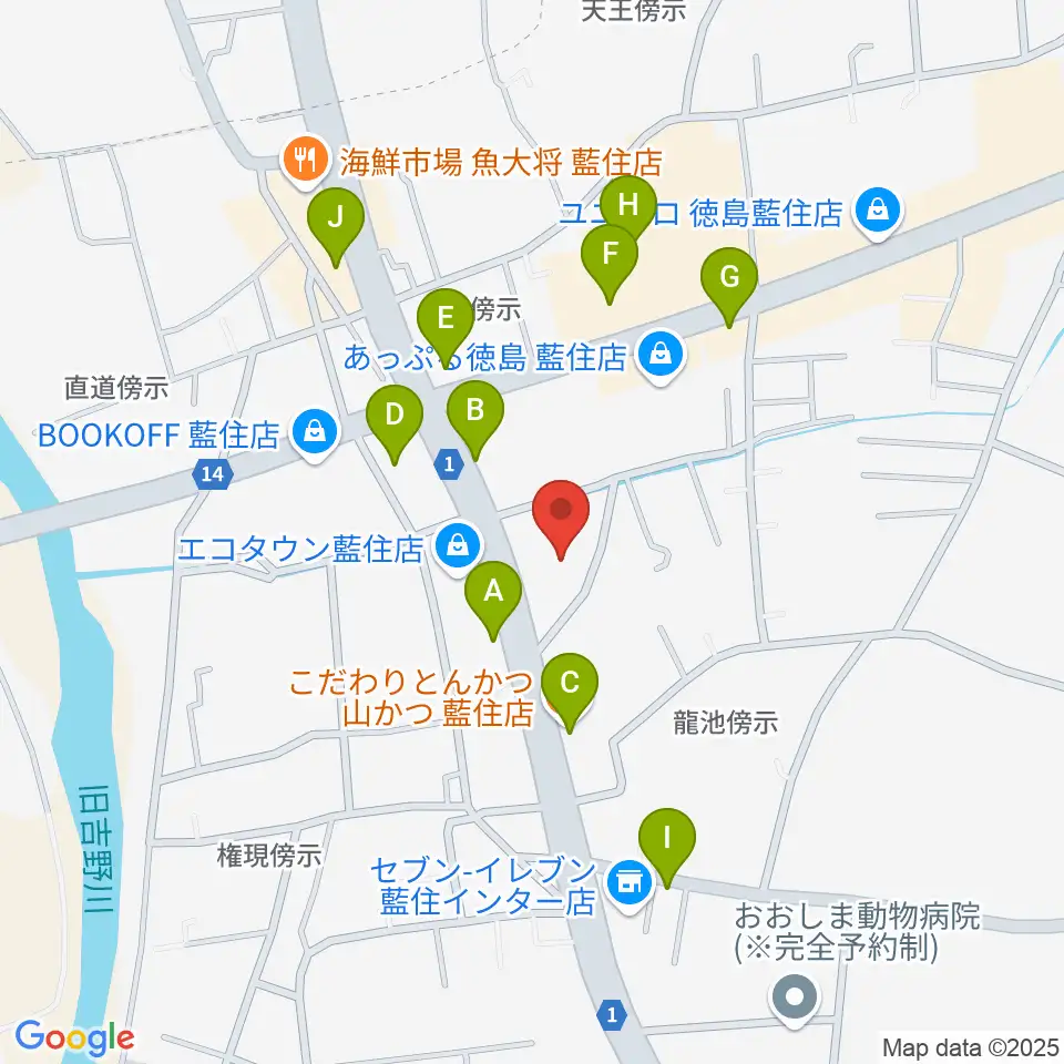 ビデオ100 徳島藍住店周辺のファミレス・ファーストフード一覧地図