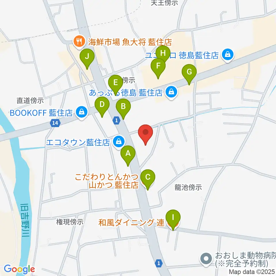 ビデオ100 徳島藍住店周辺のファミレス・ファーストフード一覧地図