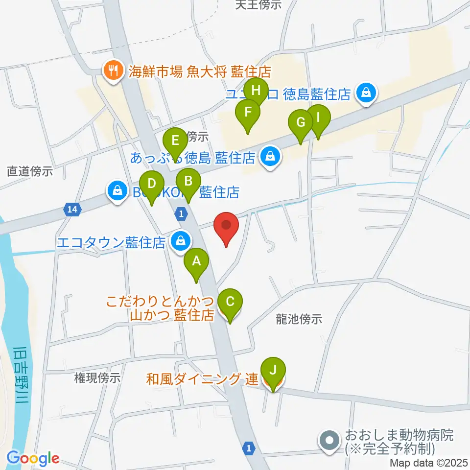 ビデオ100 徳島藍住店周辺のファミレス・ファーストフード一覧地図
