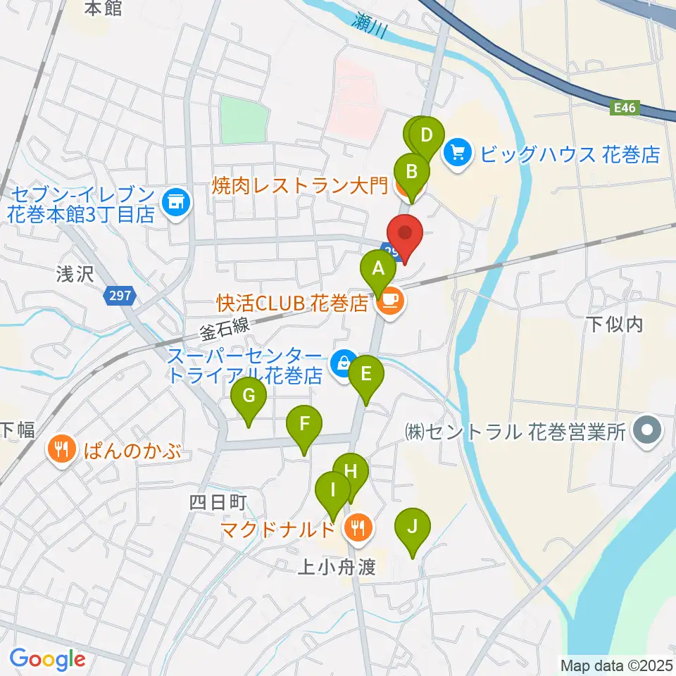 ゲオ花巻店周辺のファミレス・ファーストフード一覧地図