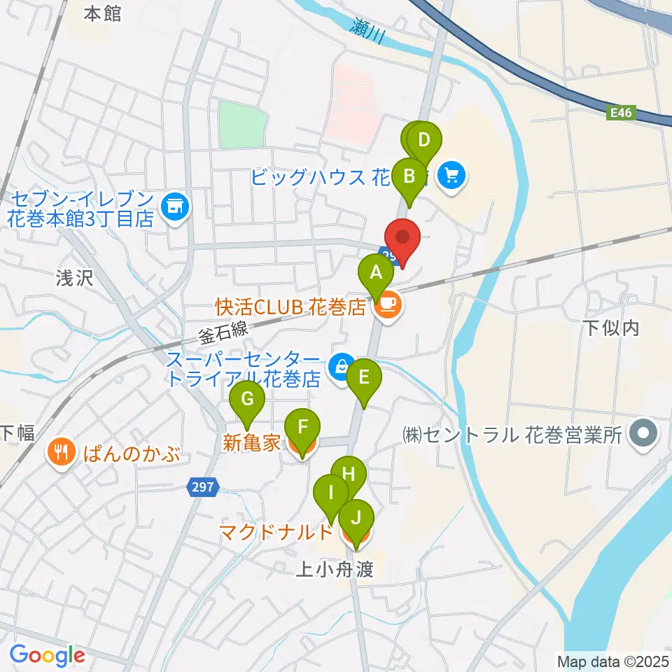 ゲオ花巻店周辺のファミレス・ファーストフード一覧地図
