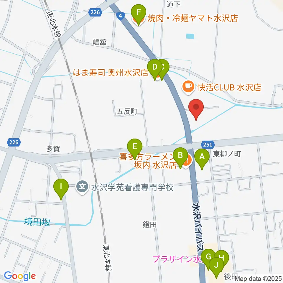 ゲオ奥州水沢佐倉河店周辺のファミレス・ファーストフード一覧地図