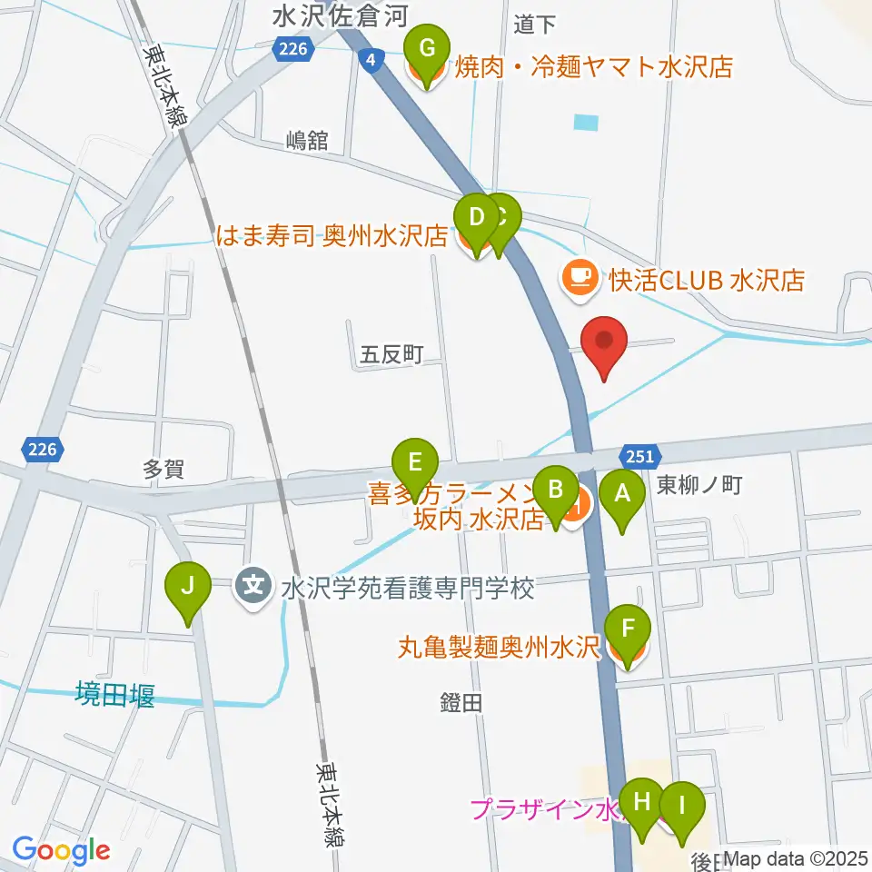 ゲオ奥州水沢佐倉河店周辺のファミレス・ファーストフード一覧地図