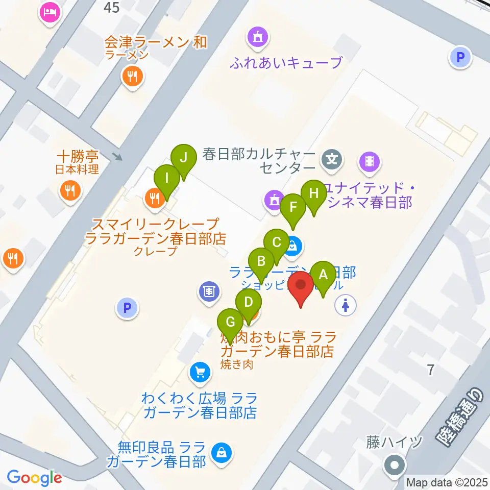 昭和楽器 ユニスタイル春日部周辺のファミレス・ファーストフード一覧地図