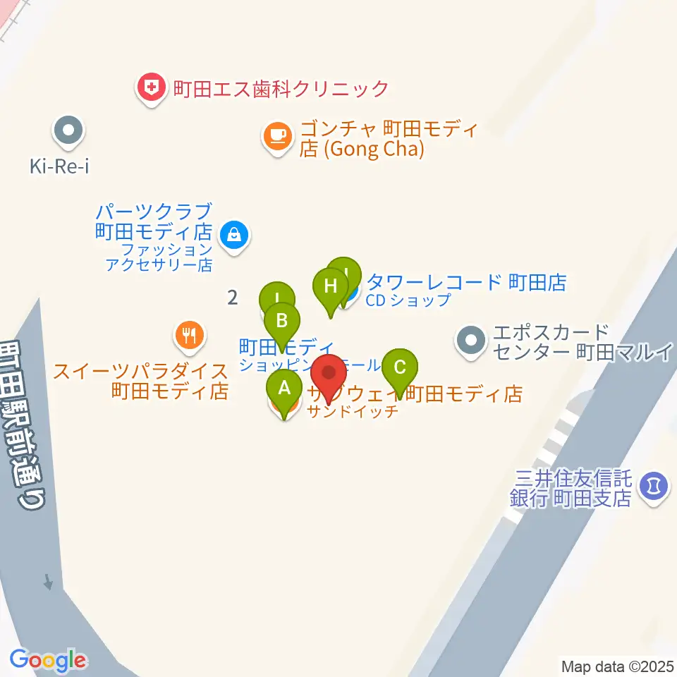 タワーレコード町田店周辺のファミレス・ファーストフード一覧地図