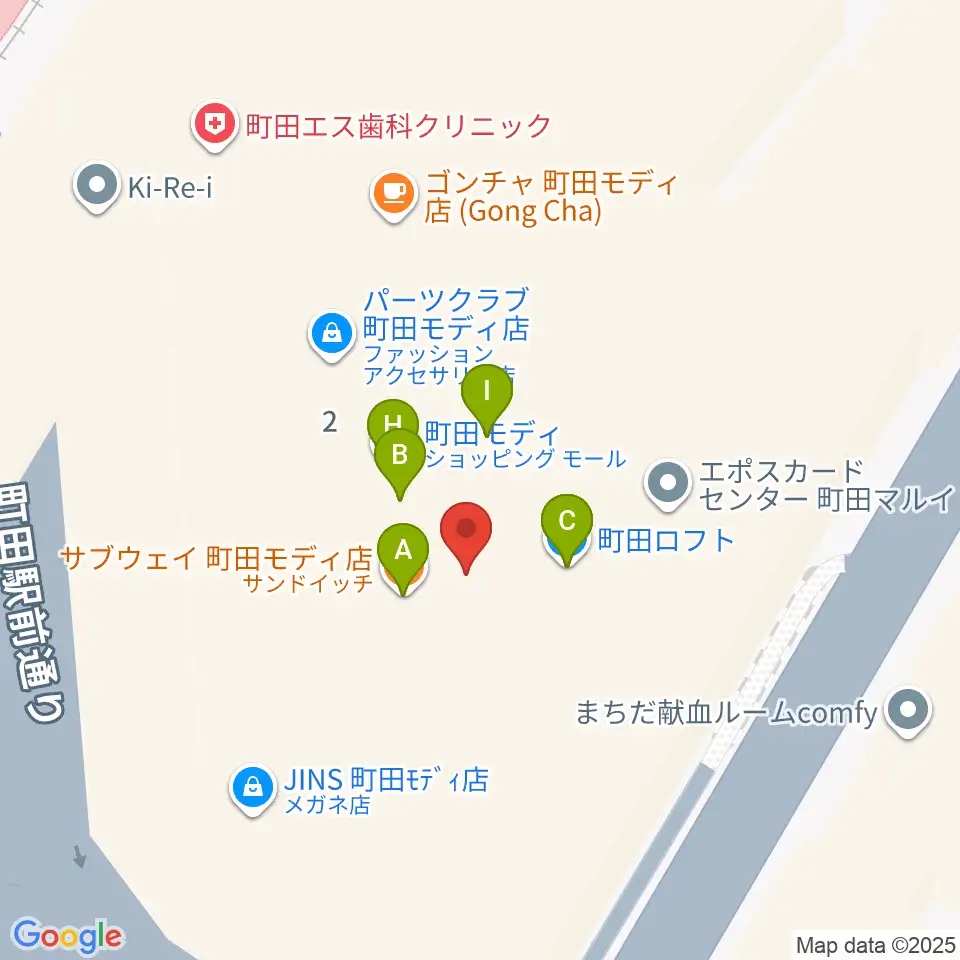 タワーレコード町田店周辺のファミレス・ファーストフード一覧地図