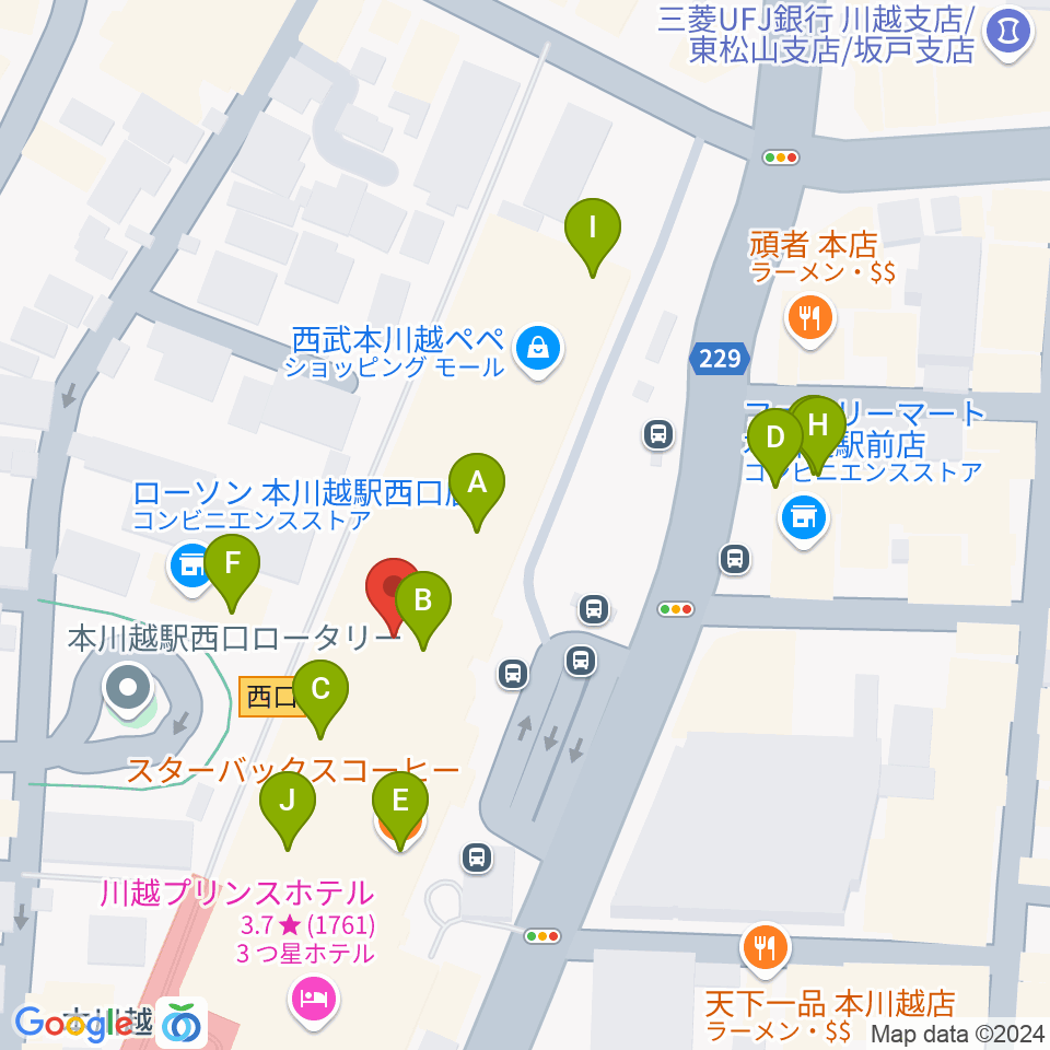 昭和楽器 本川越ぺぺセンター周辺のファミレス・ファーストフード一覧地図