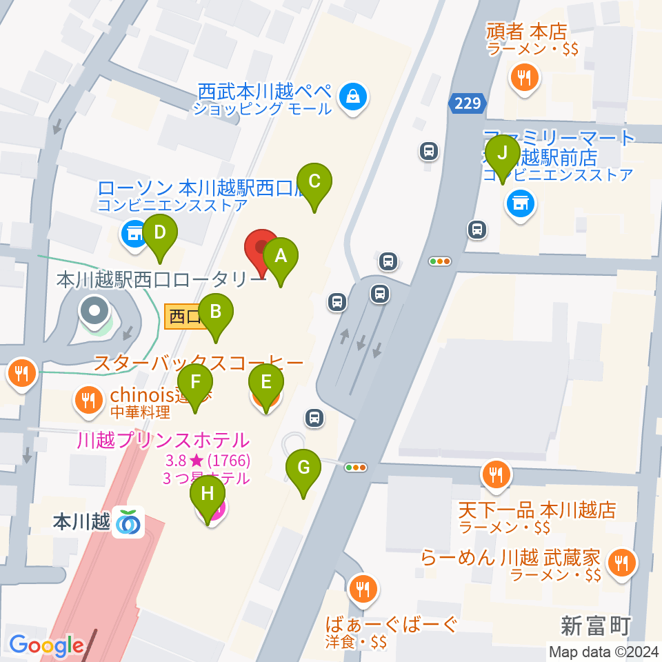 昭和楽器 本川越ぺぺセンター周辺のファミレス・ファーストフード一覧地図