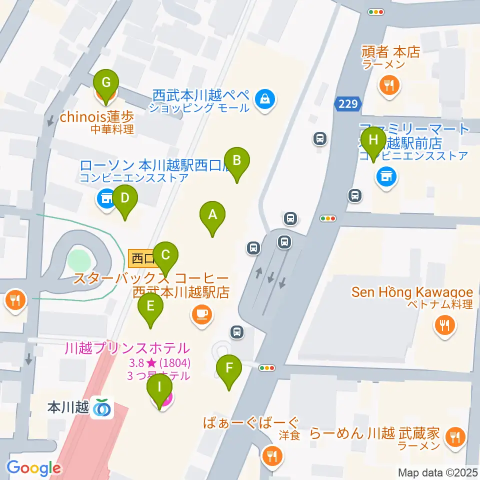 昭和楽器 本川越ぺぺセンター周辺のファミレス・ファーストフード一覧地図