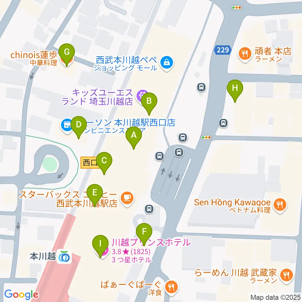 昭和楽器 本川越ぺぺセンター周辺のファミレス・ファーストフード一覧地図