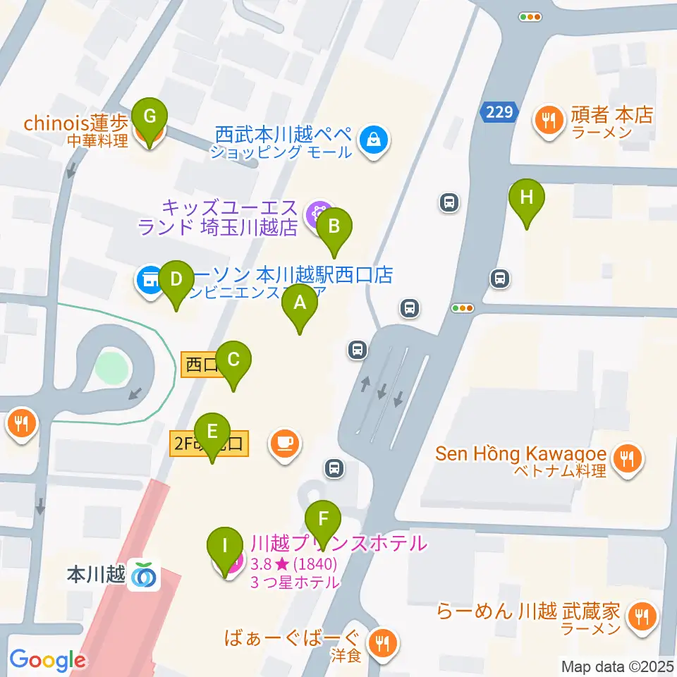 昭和楽器 本川越ぺぺセンター周辺のファミレス・ファーストフード一覧地図