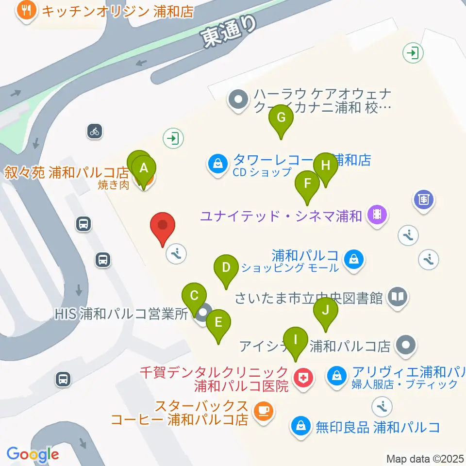 タワーレコード 浦和店周辺のファミレス・ファーストフード一覧地図