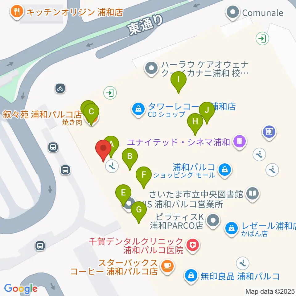 タワーレコード 浦和店周辺のファミレス・ファーストフード一覧地図
