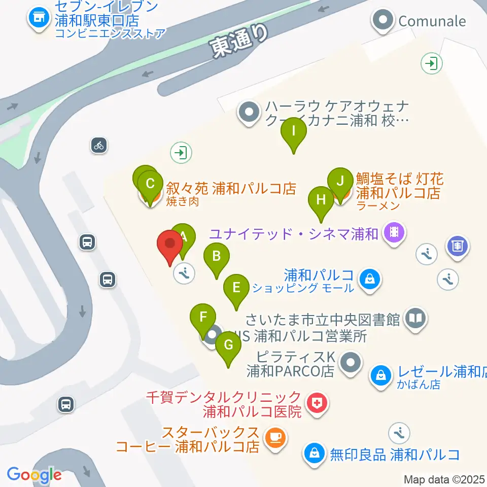 タワーレコード 浦和店周辺のファミレス・ファーストフード一覧地図