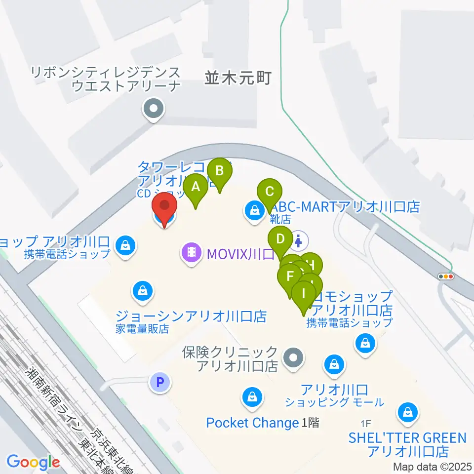 タワーレコード アリオ川口店周辺のファミレス・ファーストフード一覧地図