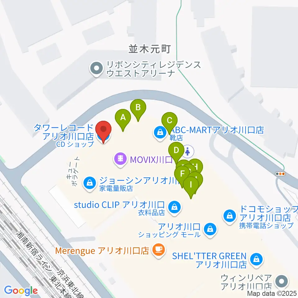 タワーレコード アリオ川口店周辺のファミレス・ファーストフード一覧地図