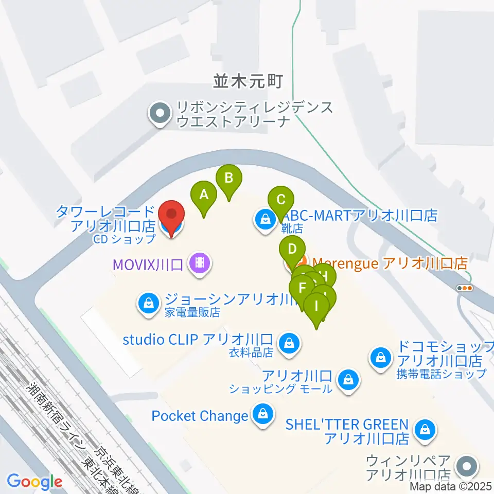 タワーレコード アリオ川口店周辺のファミレス・ファーストフード一覧地図