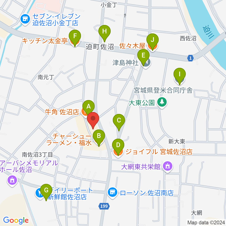 TSUTAYA 佐沼店周辺のファミレス・ファーストフード一覧地図