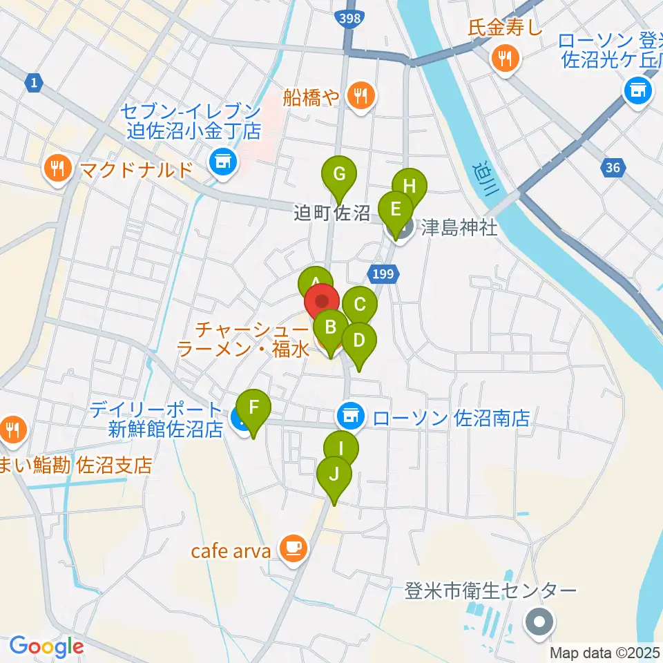 TSUTAYA 佐沼店周辺のファミレス・ファーストフード一覧地図