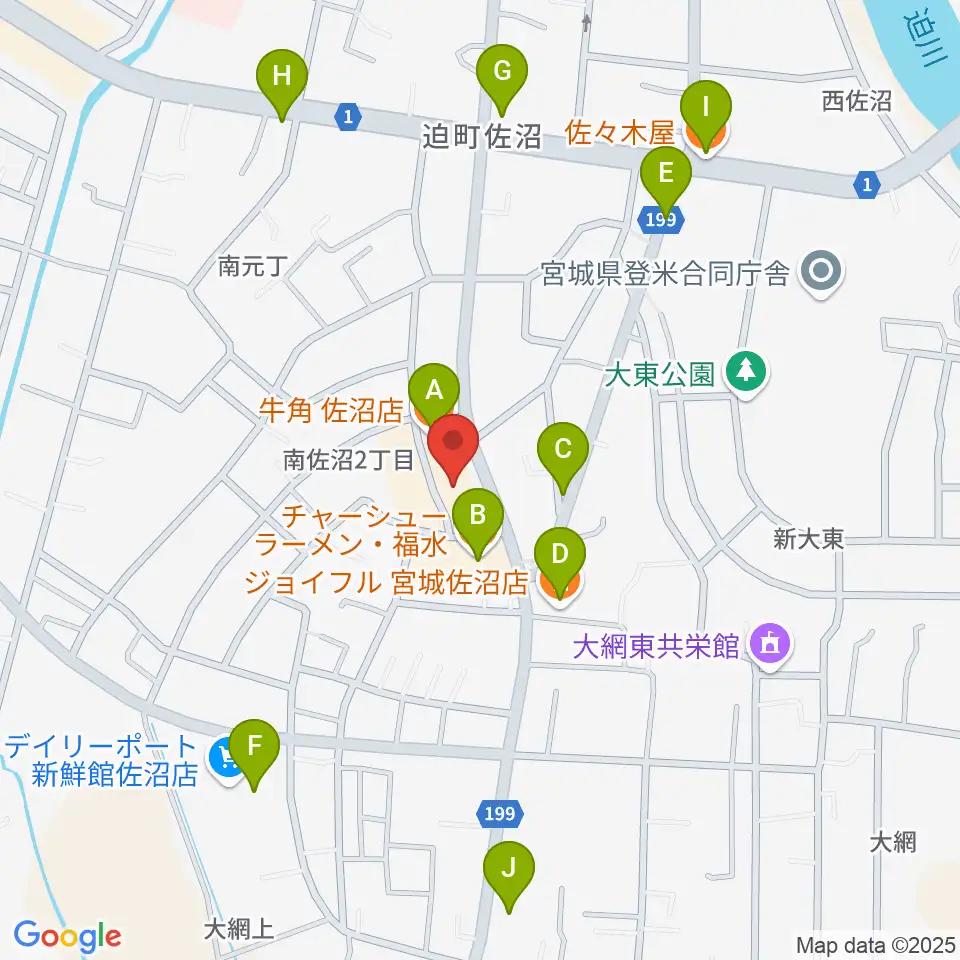 TSUTAYA 佐沼店周辺のファミレス・ファーストフード一覧地図