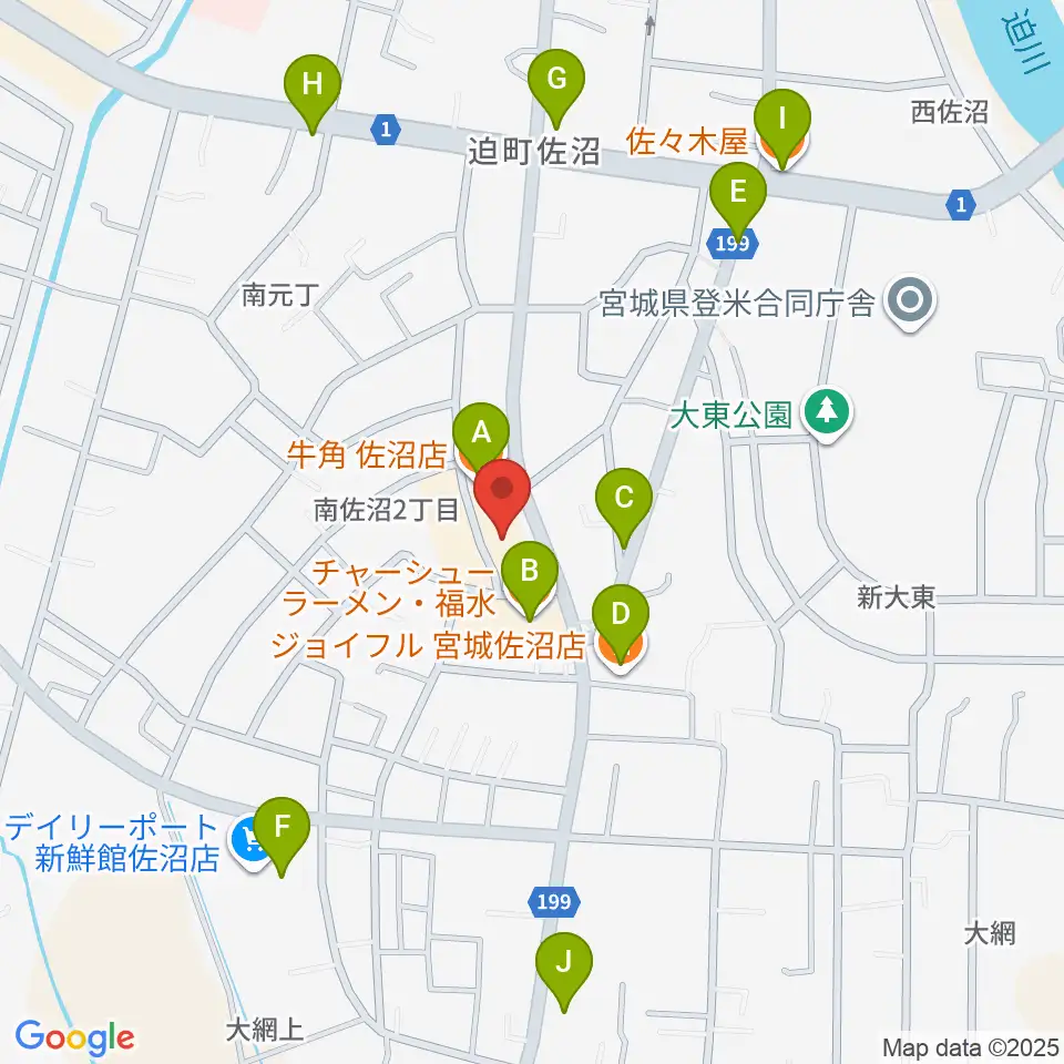 TSUTAYA 佐沼店周辺のファミレス・ファーストフード一覧地図