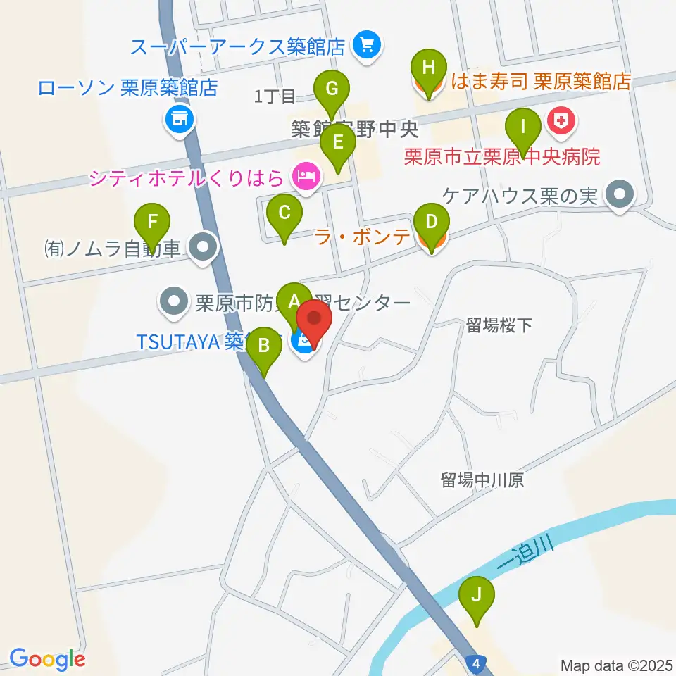TSUTAYA 築館店周辺のファミレス・ファーストフード一覧地図