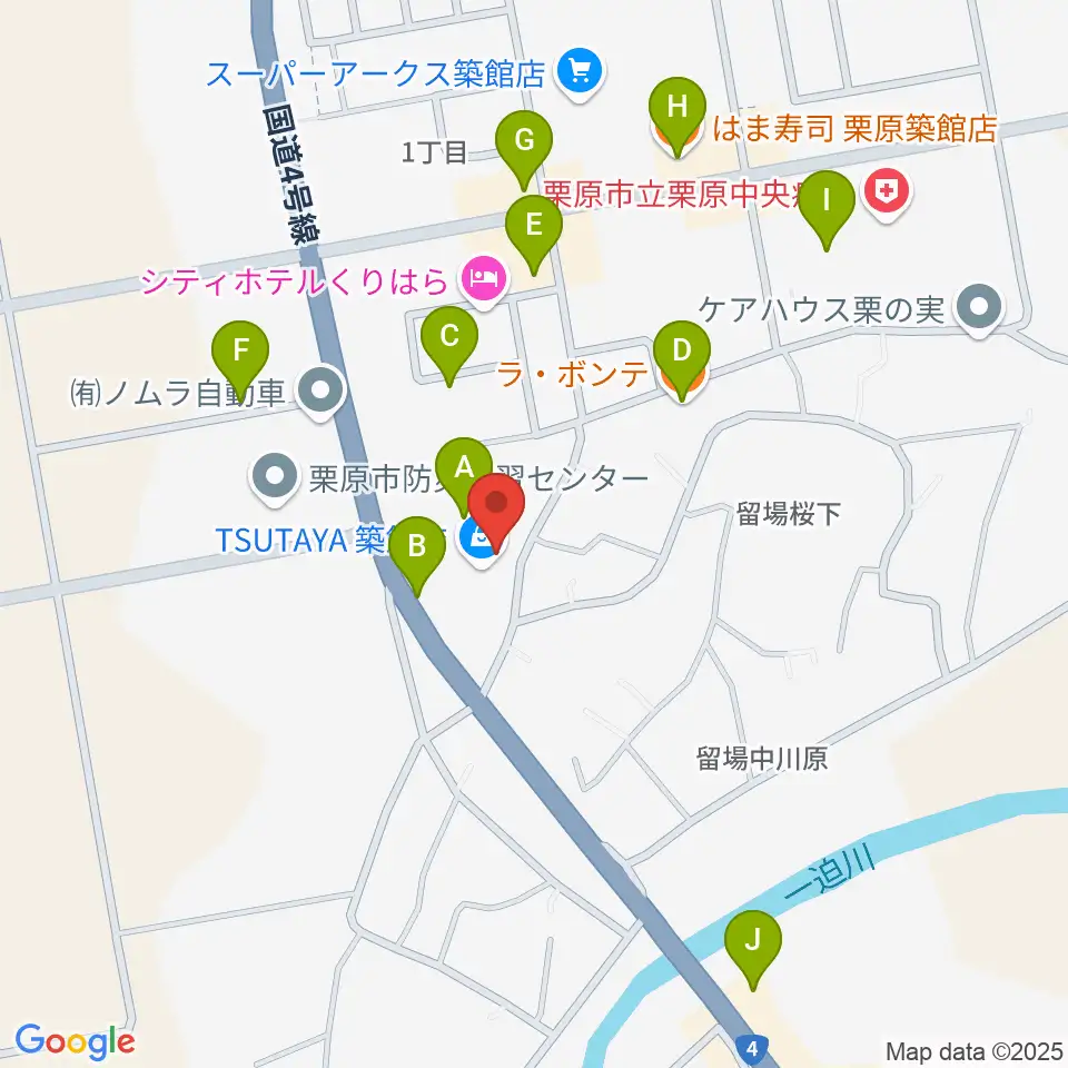 TSUTAYA 築館店周辺のファミレス・ファーストフード一覧地図