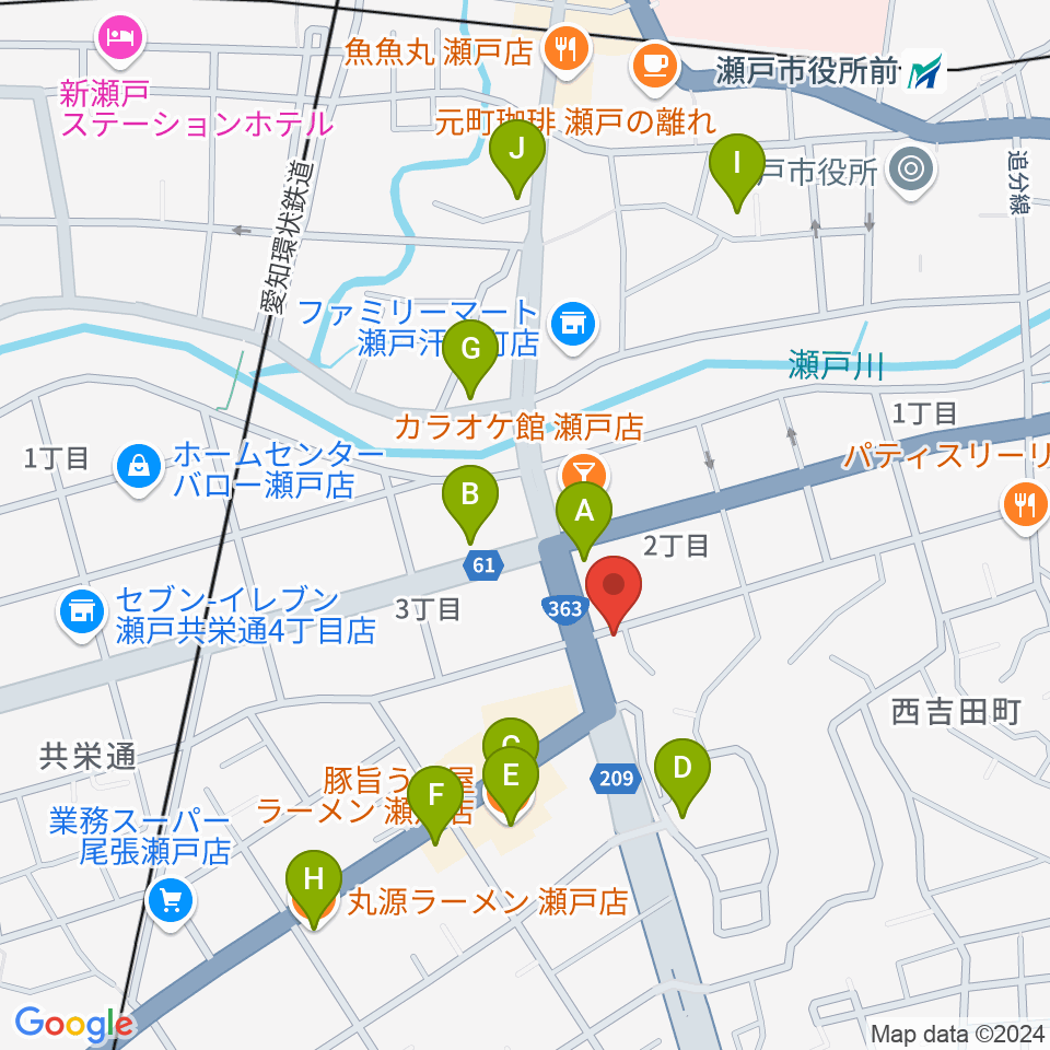 あんのんホール周辺のファミレス・ファーストフード一覧地図