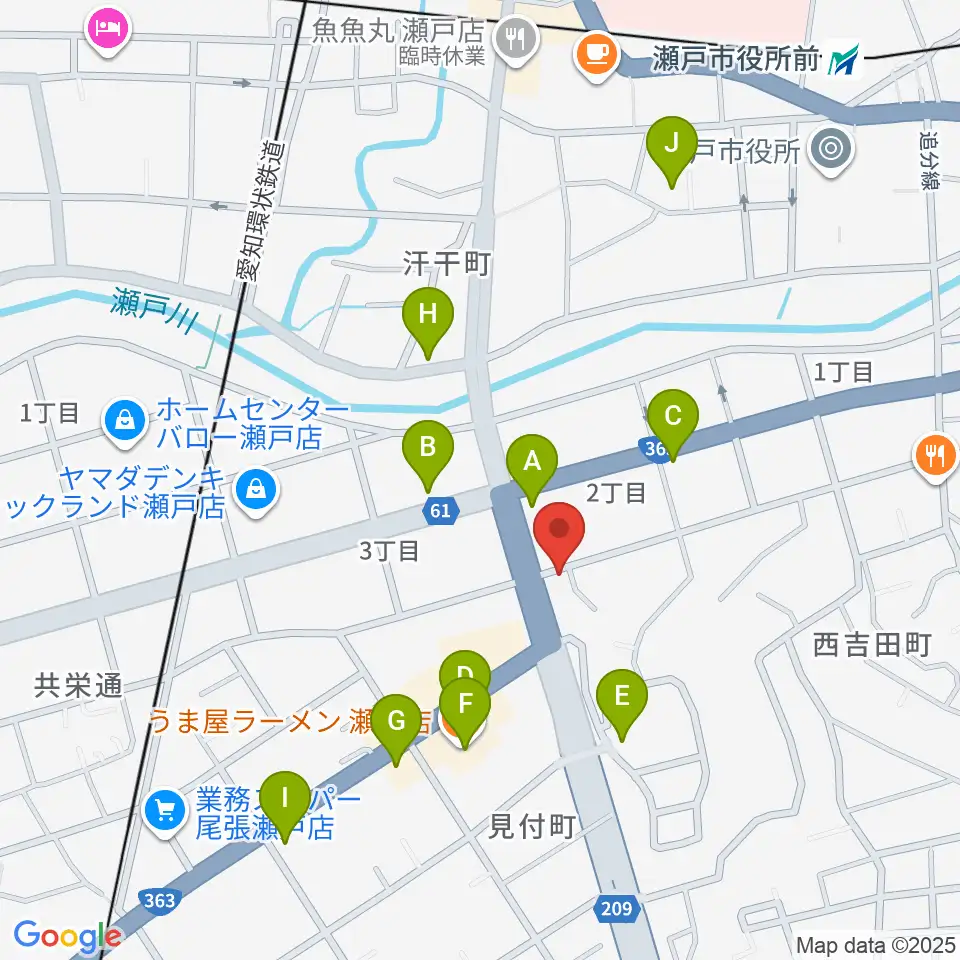 あんのんホール周辺のファミレス・ファーストフード一覧地図