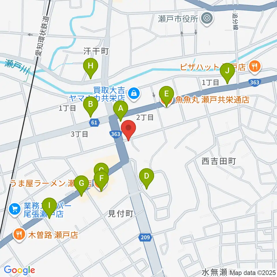 あんのんホール周辺のファミレス・ファーストフード一覧地図