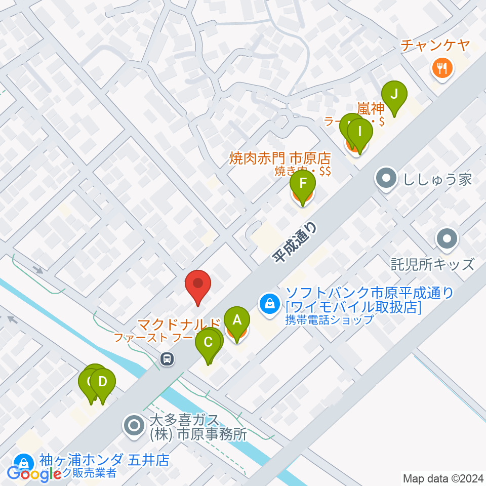 あいカルチャー周辺のファミレス・ファーストフード一覧地図