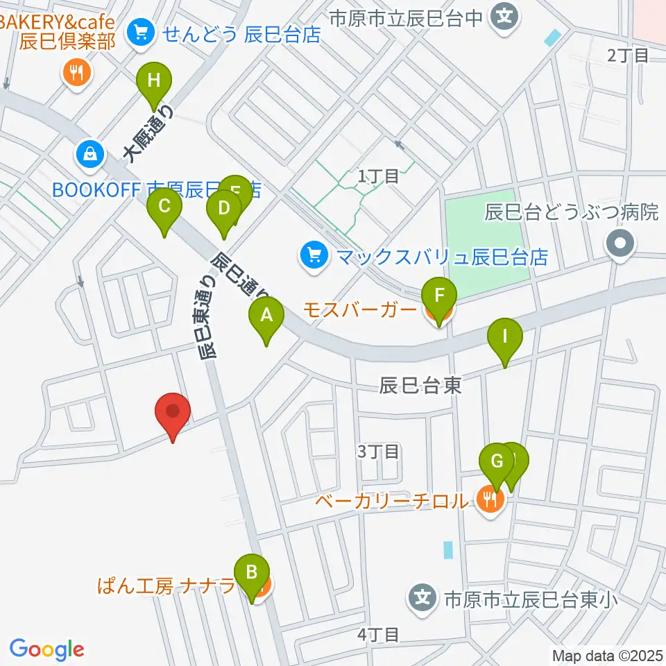 ブリージン・ミュージック音楽教室周辺のファミレス・ファーストフード一覧地図