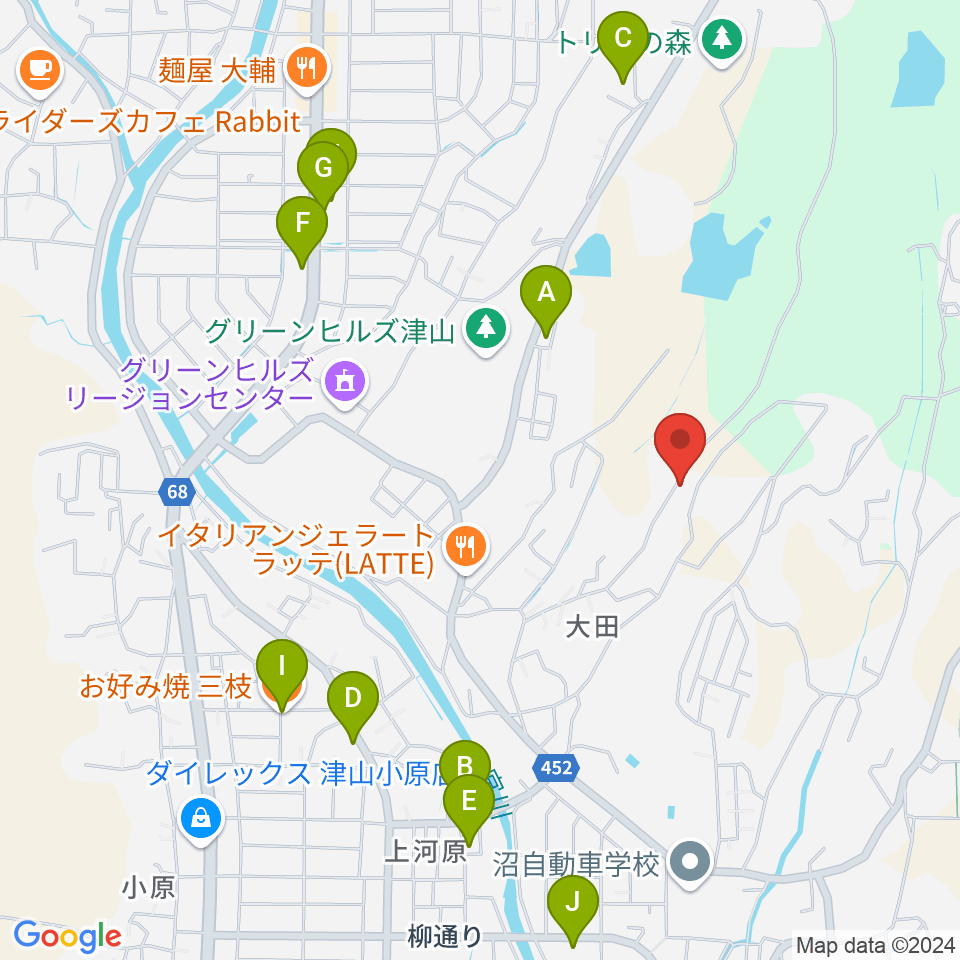 ピアノ工房アムズ周辺のファミレス・ファーストフード一覧地図