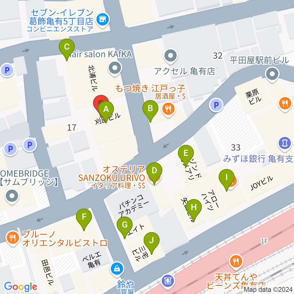 ラクシーボーカルスクール周辺のファミレス・ファーストフード一覧地図