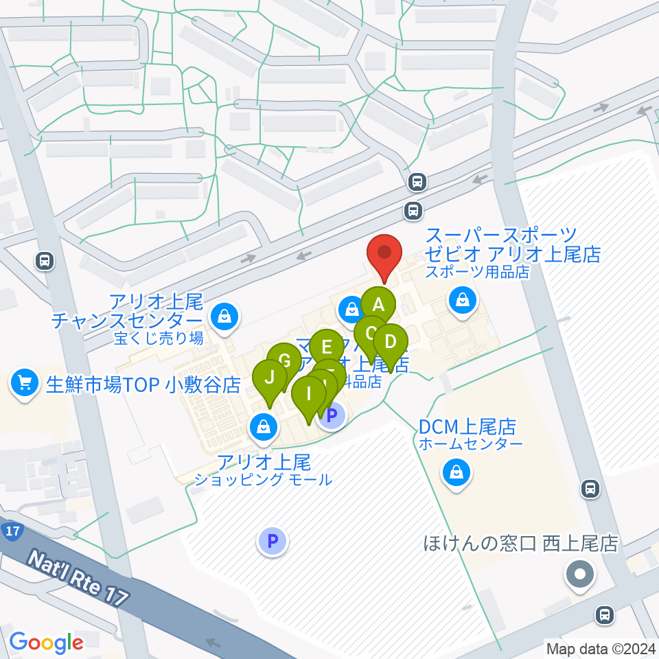 タワーレコード アリオ上尾店周辺のファミレス・ファーストフード一覧地図