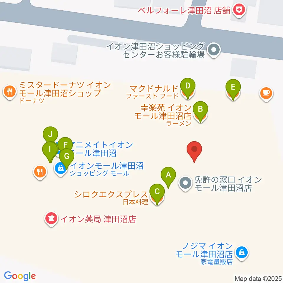 タワーレコード 津田沼店周辺のファミレス・ファーストフード一覧地図