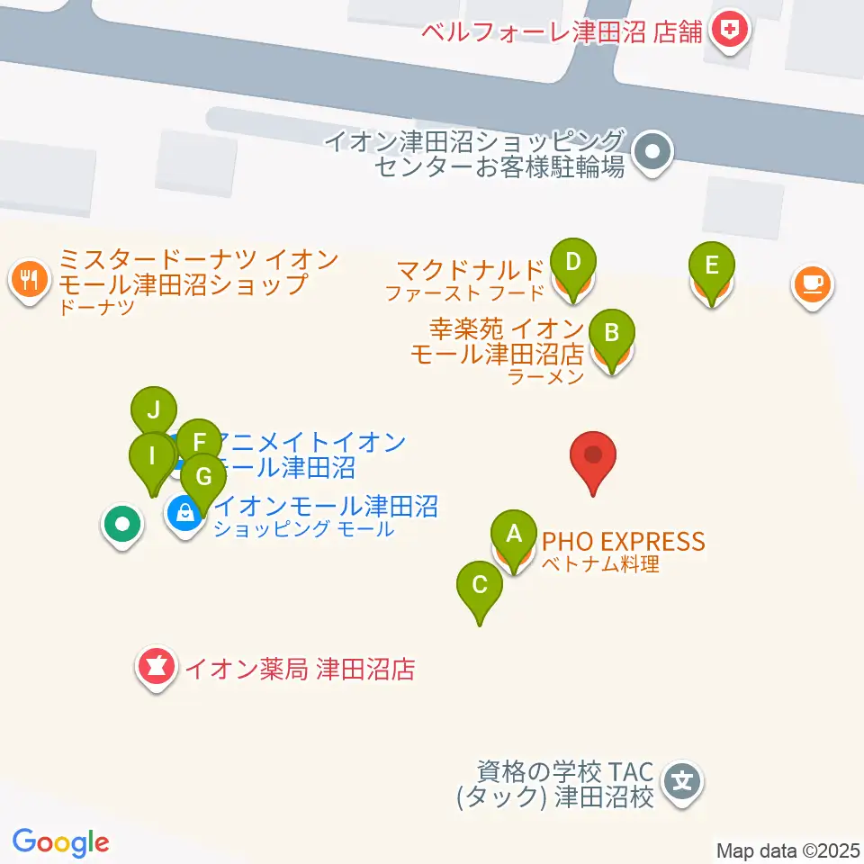 タワーレコード 津田沼店周辺のファミレス・ファーストフード一覧地図