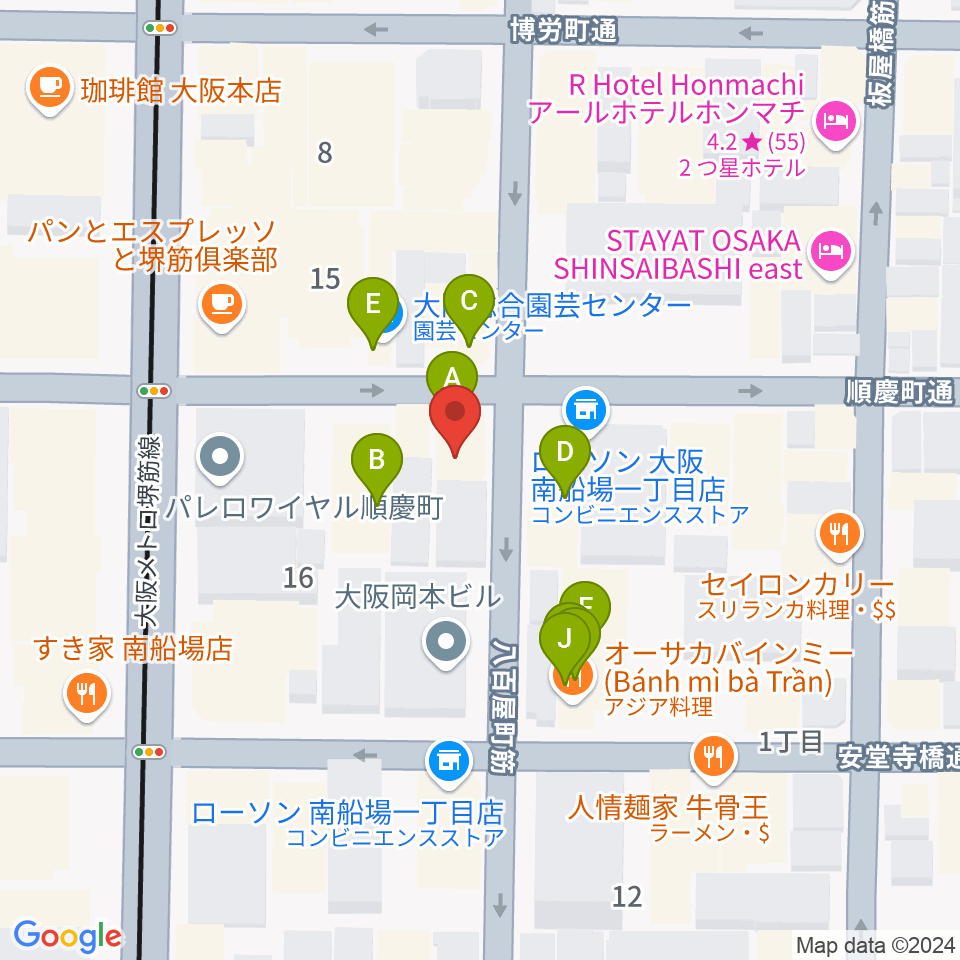 南船場CELL周辺のファミレス・ファーストフード一覧地図