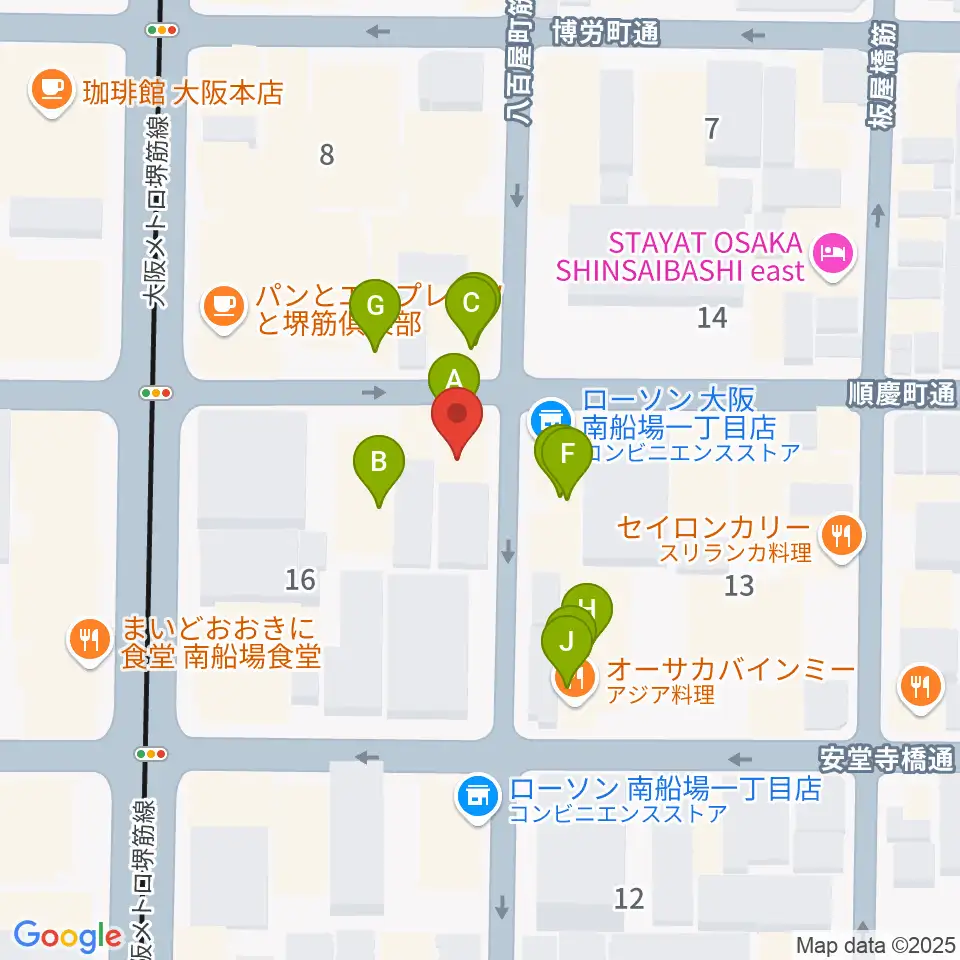 南船場CELL周辺のファミレス・ファーストフード一覧地図