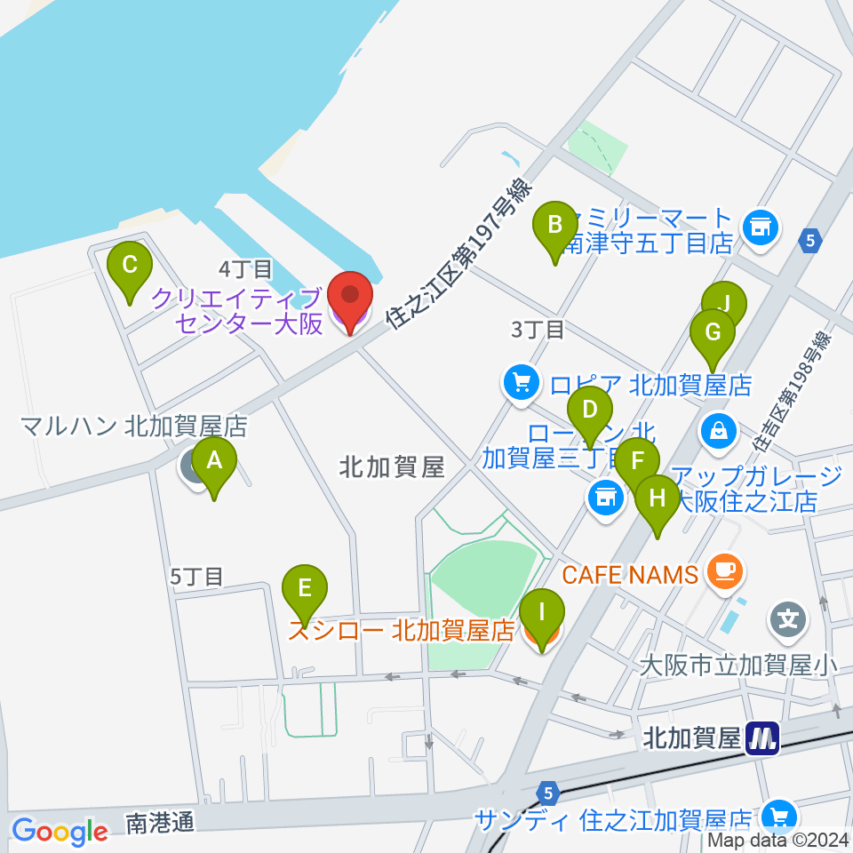 クリエイティブセンター大阪周辺のファミレス・ファーストフード一覧地図