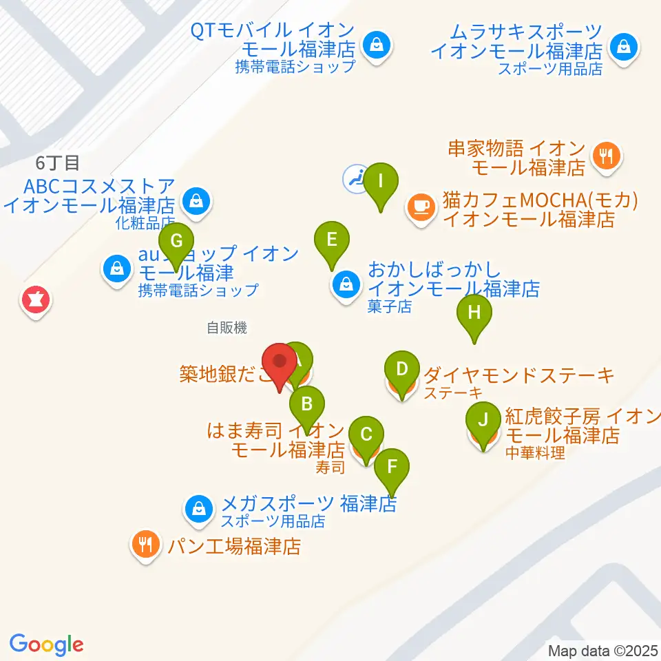 HMVイオンモール福津周辺のファミレス・ファーストフード一覧地図