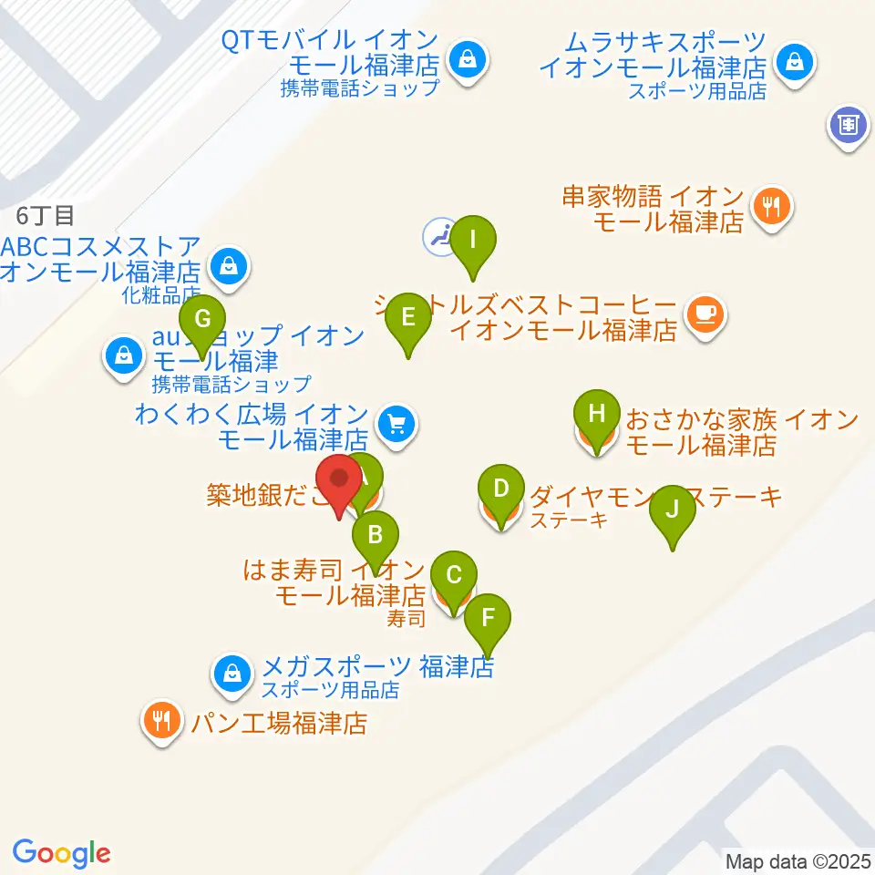HMVイオンモール福津周辺のファミレス・ファーストフード一覧地図